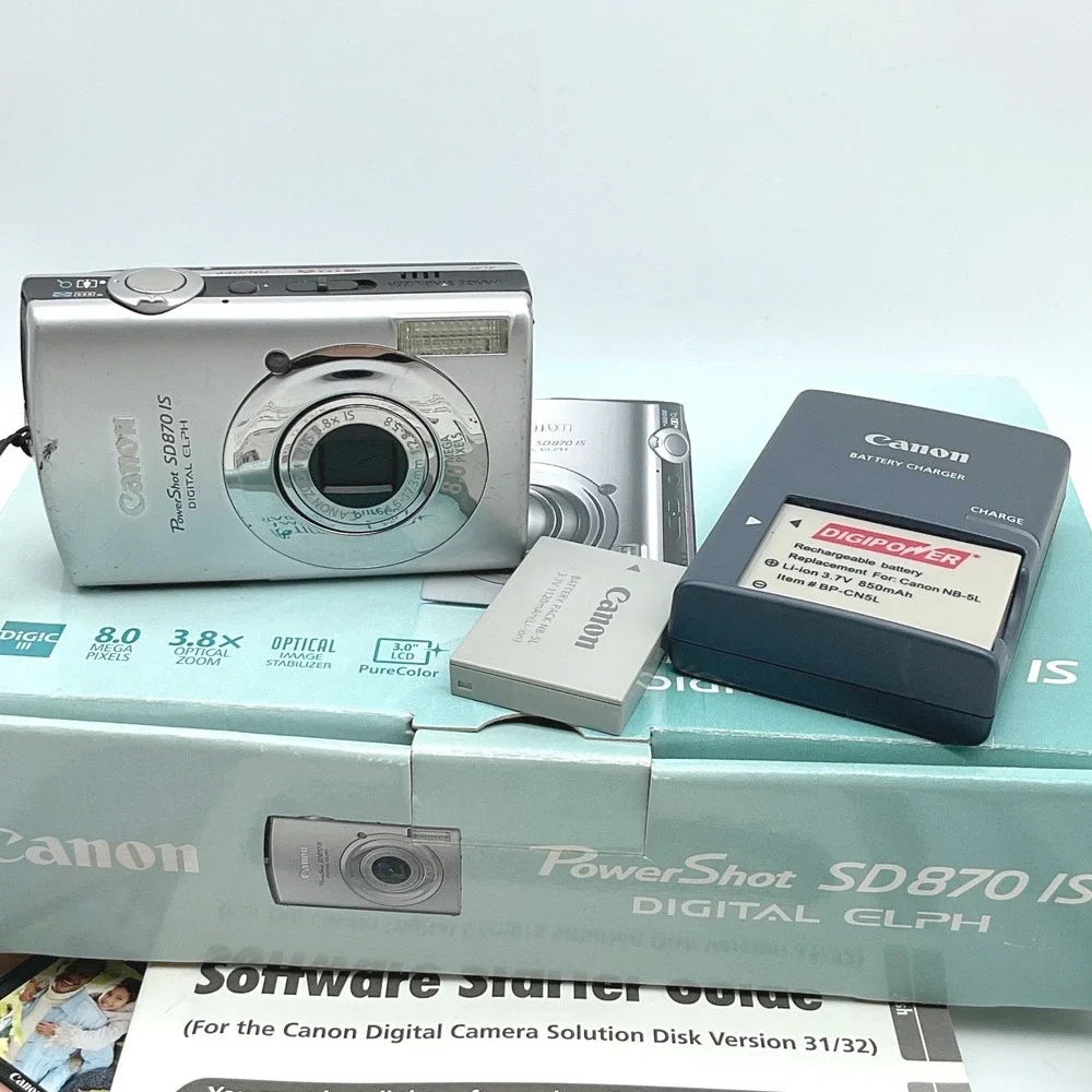 Canon PowerShot SD870 IS Digital ELPH Silver 8.0MP Bundle ⚫️ DOT on Screen ⚫️